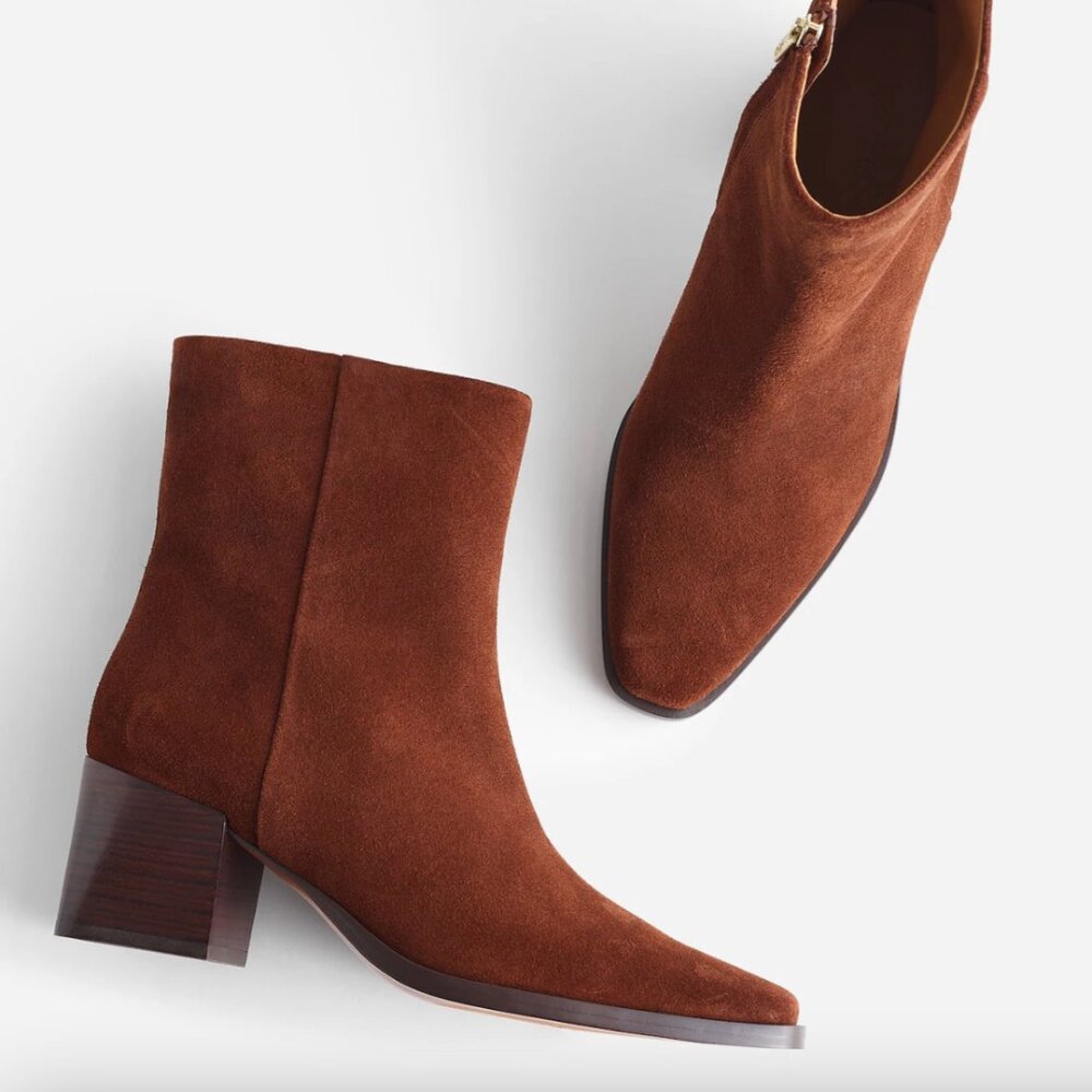 Madewell The Ardin Ankle Boot Brown Suede Ankle Boots leather square toe sz 6.5